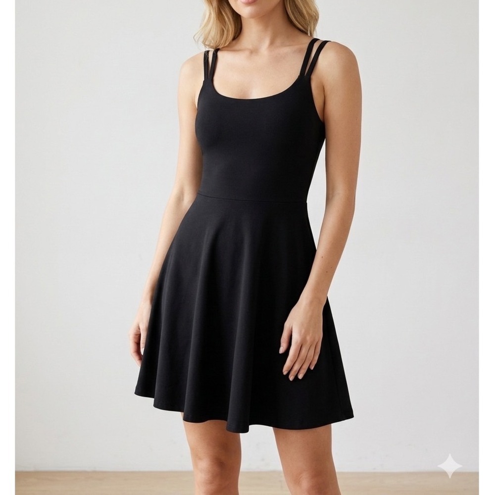 Halara Active Dress Womens Small Black NWT Double Strap Mini Fit Flare